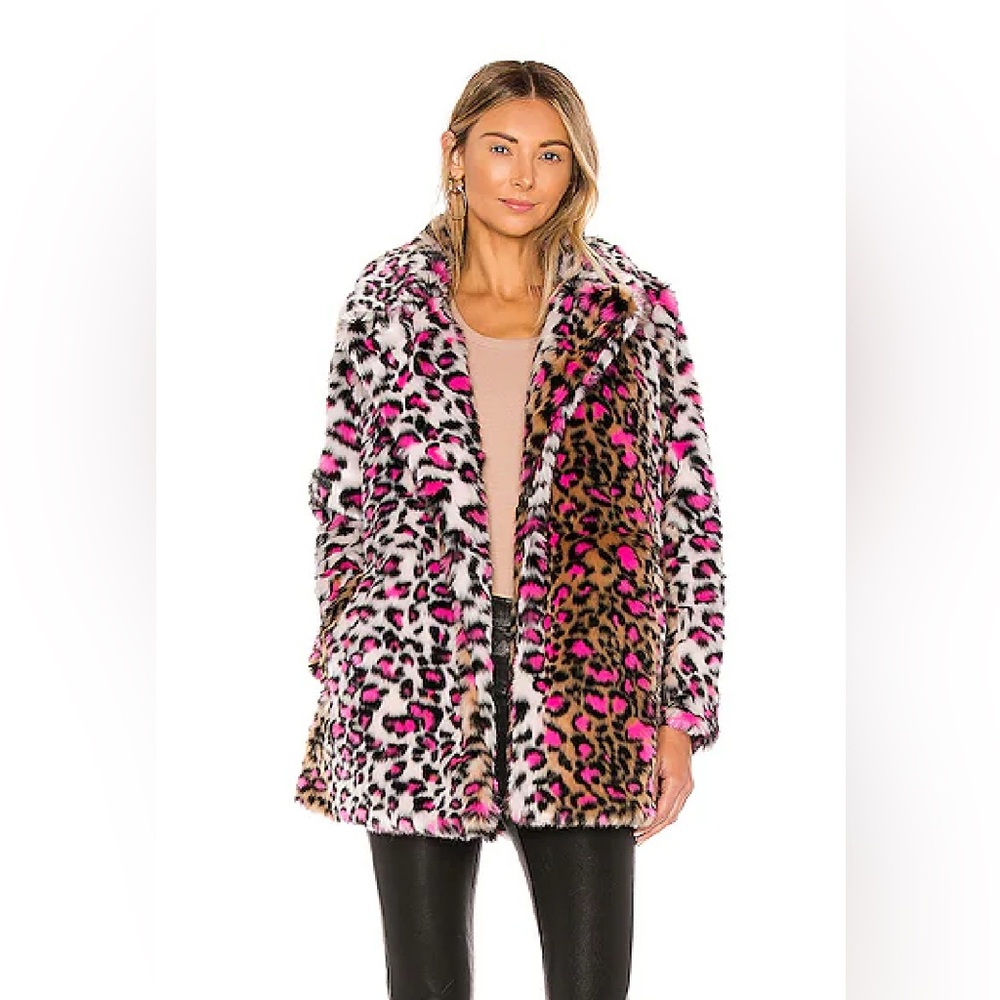 Superdown Taj Faux Fur Coat in Leopard Multi